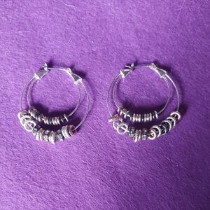 Silver and Black Hoop Earrings